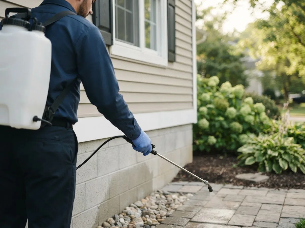 Pest control technician inspecting a home in Caldwell, ID
